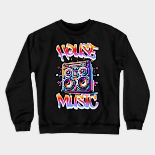 HOUSE MUSIC  - Graffiti Speaker Logo (white/blue/red) Crewneck Sweatshirt